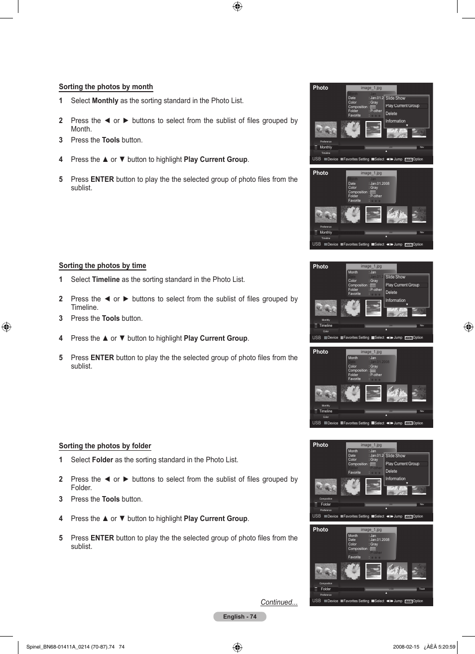 English - 74, Photo | Samsung PN50A550S1FXZA User Manual | Page 74 / 205