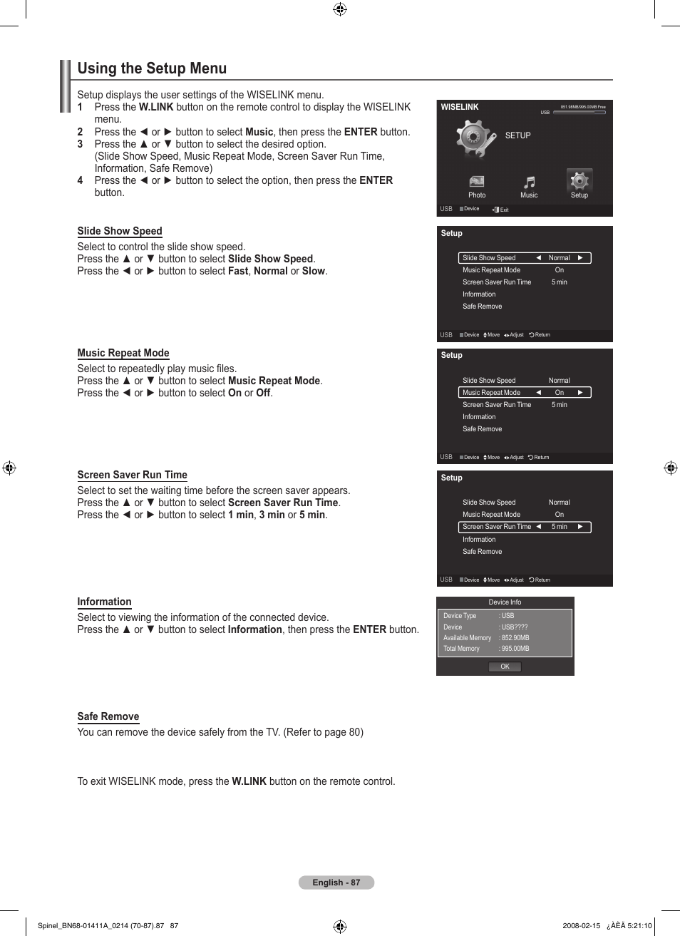 Using the setup menu | Samsung PN50A550S1FXZA User Manual | Page 87 / 205