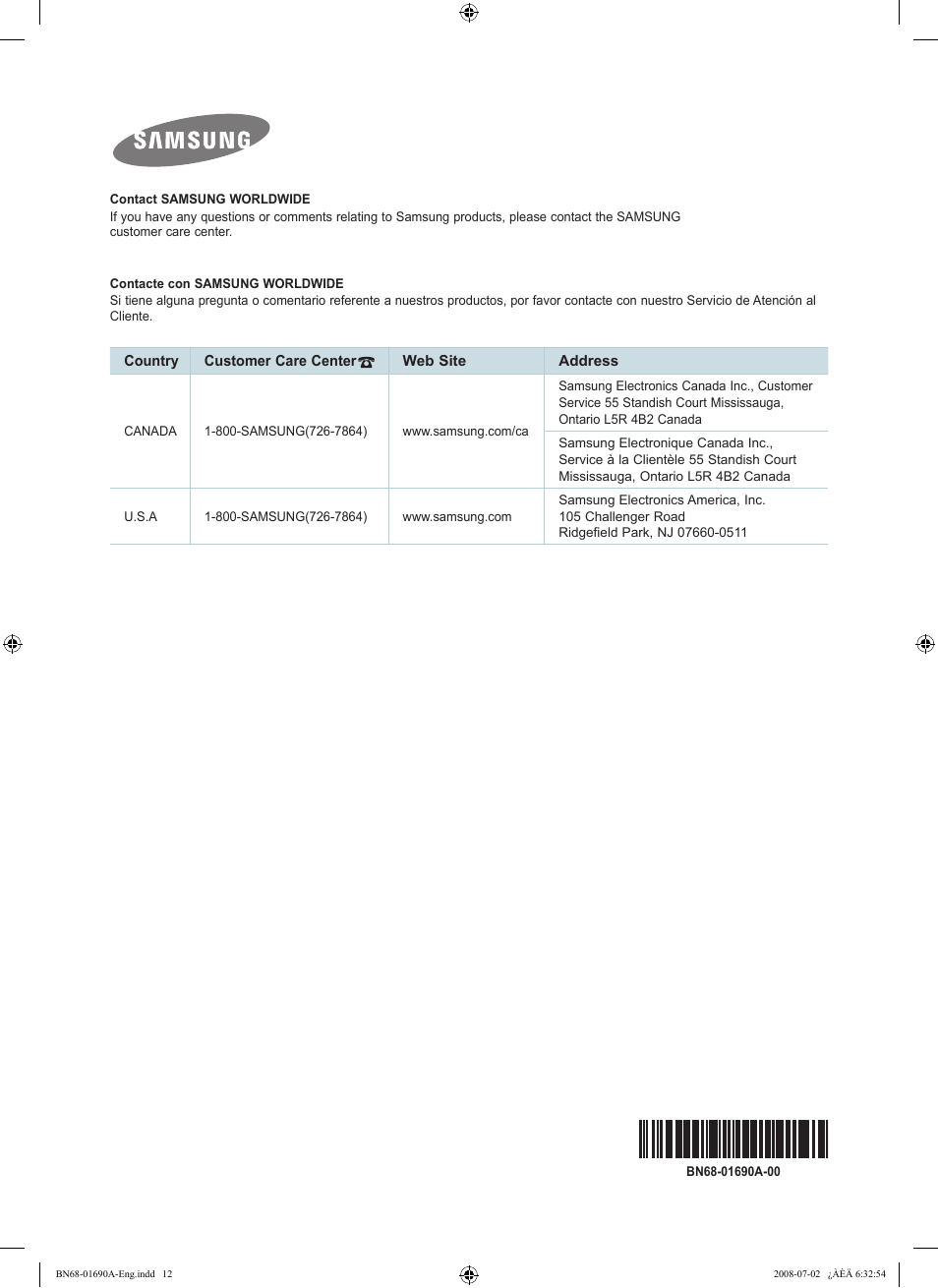 Samsung LN46A950D1FXZA User Manual | Page 12 / 12