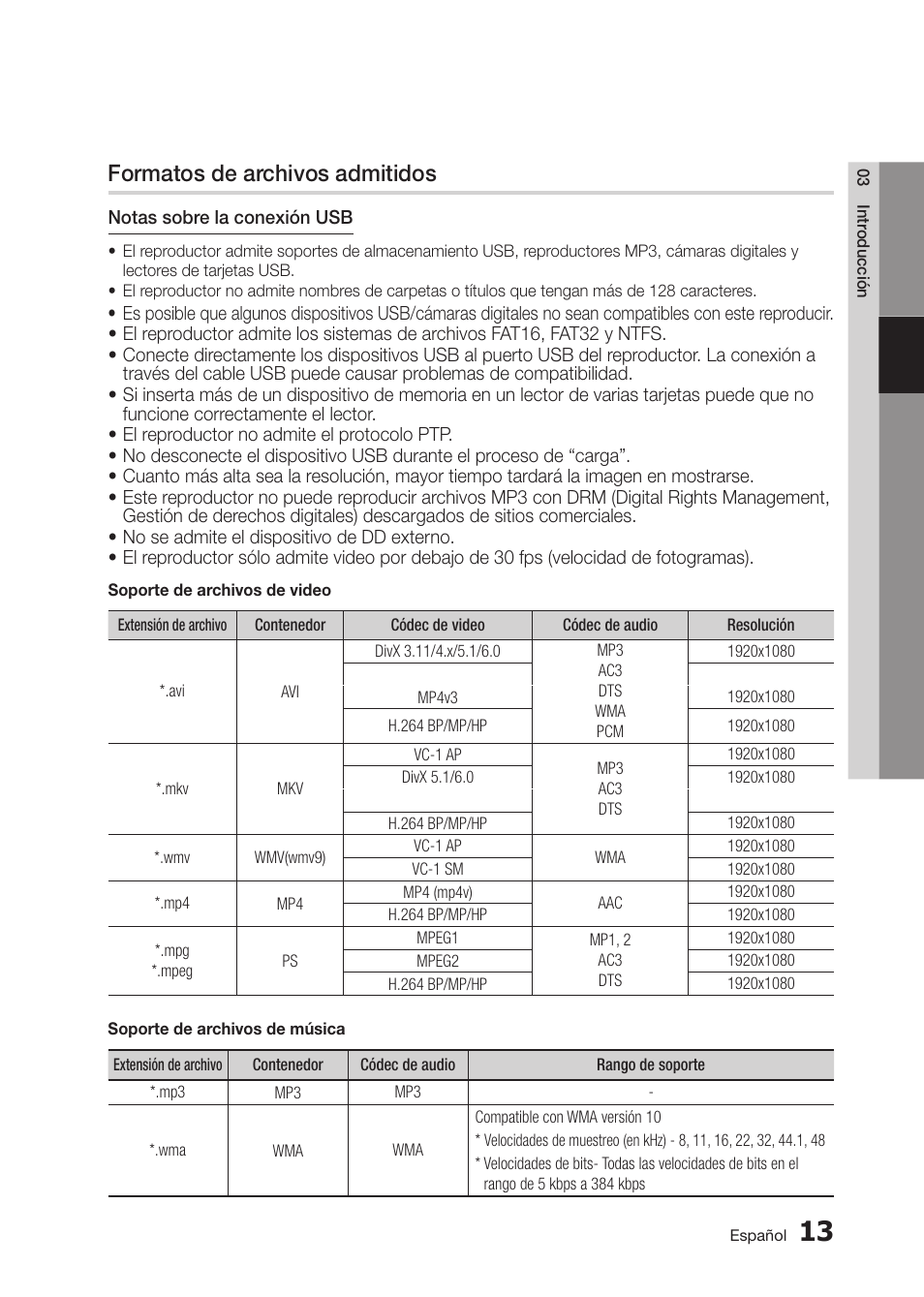 Formatos de archivos admitidos | Samsung BD-D5300-ZA User Manual | Page 81 / 142