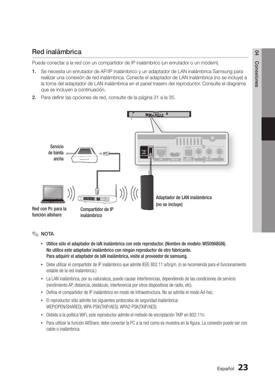 Red inalámbrica | Samsung BD-D5300-ZA User Manual | Page 91 / 142