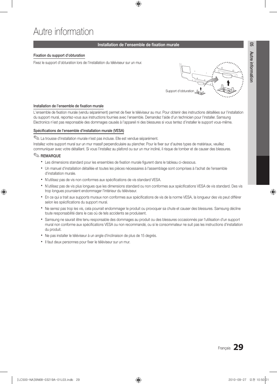 Autre information | Samsung LN40C500F3FXZA User Manual | Page 101 / 109