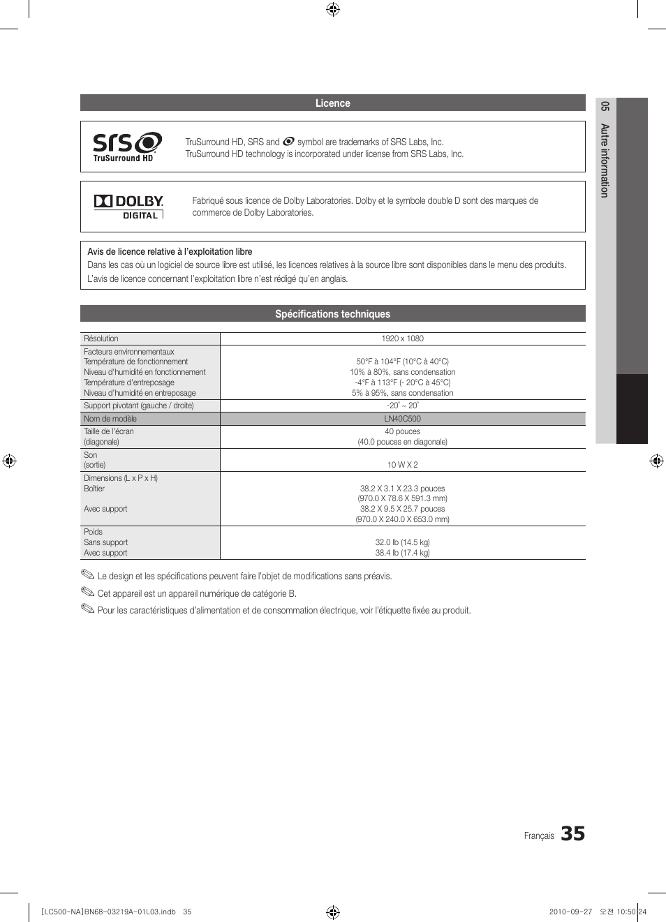 Samsung LN40C500F3FXZA User Manual | Page 107 / 109