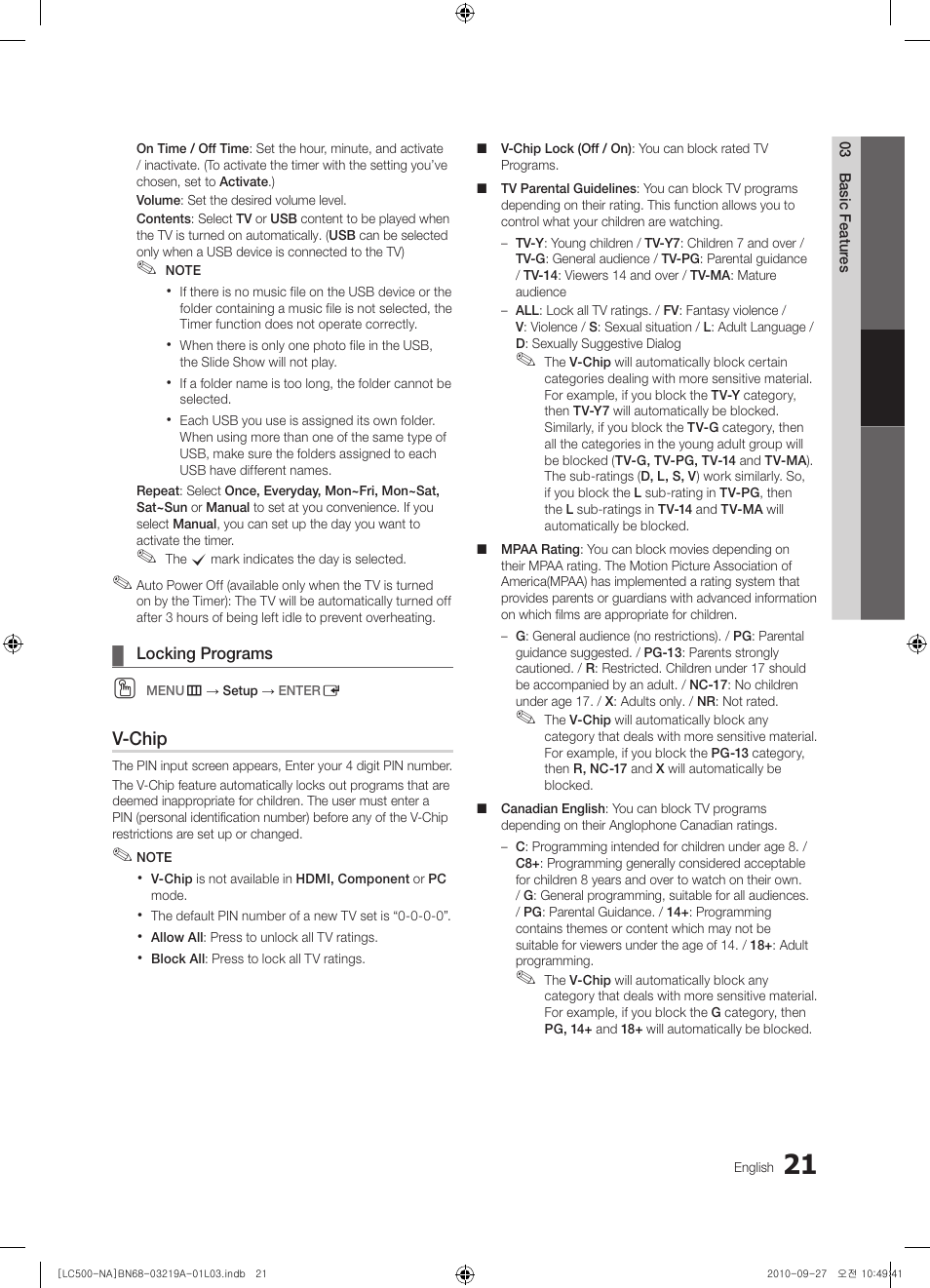 Locking programs | Samsung LN40C500F3FXZA User Manual | Page 21 / 109