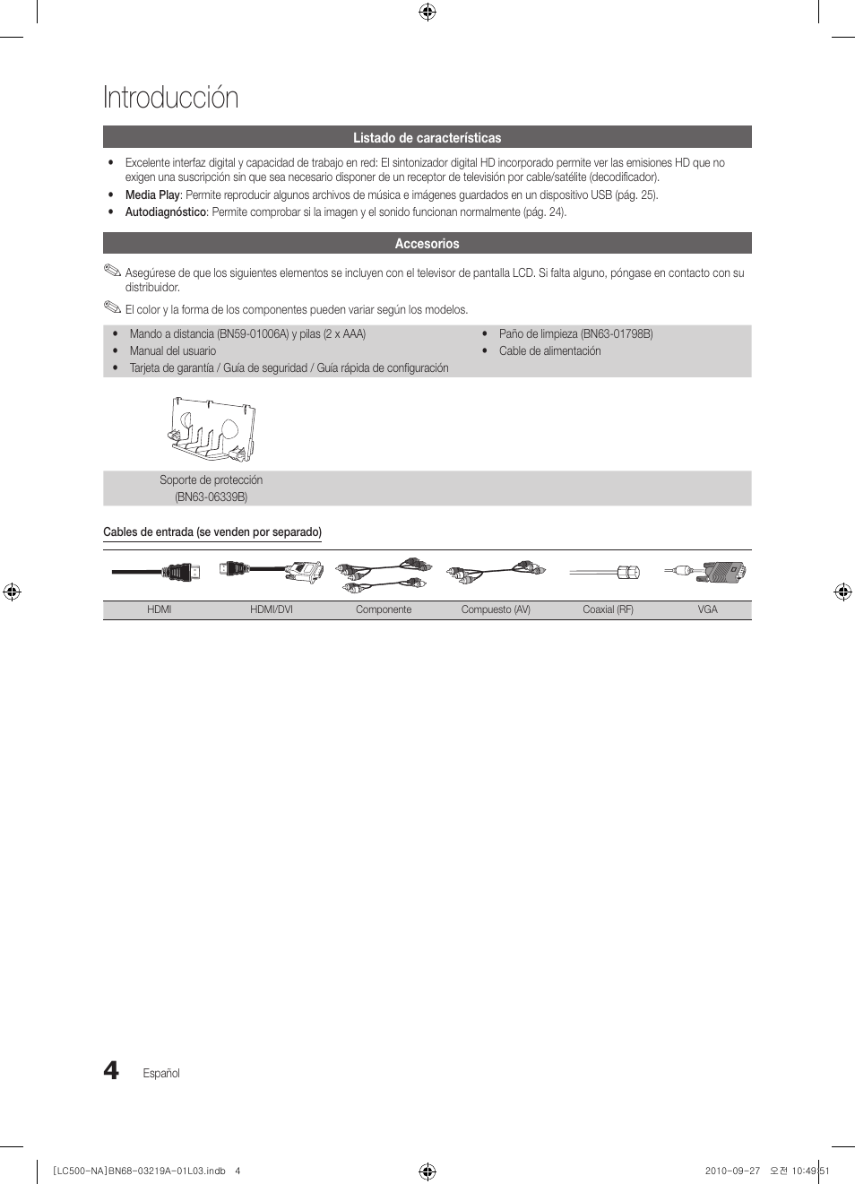Introducción | Samsung LN40C500F3FXZA User Manual | Page 40 / 109