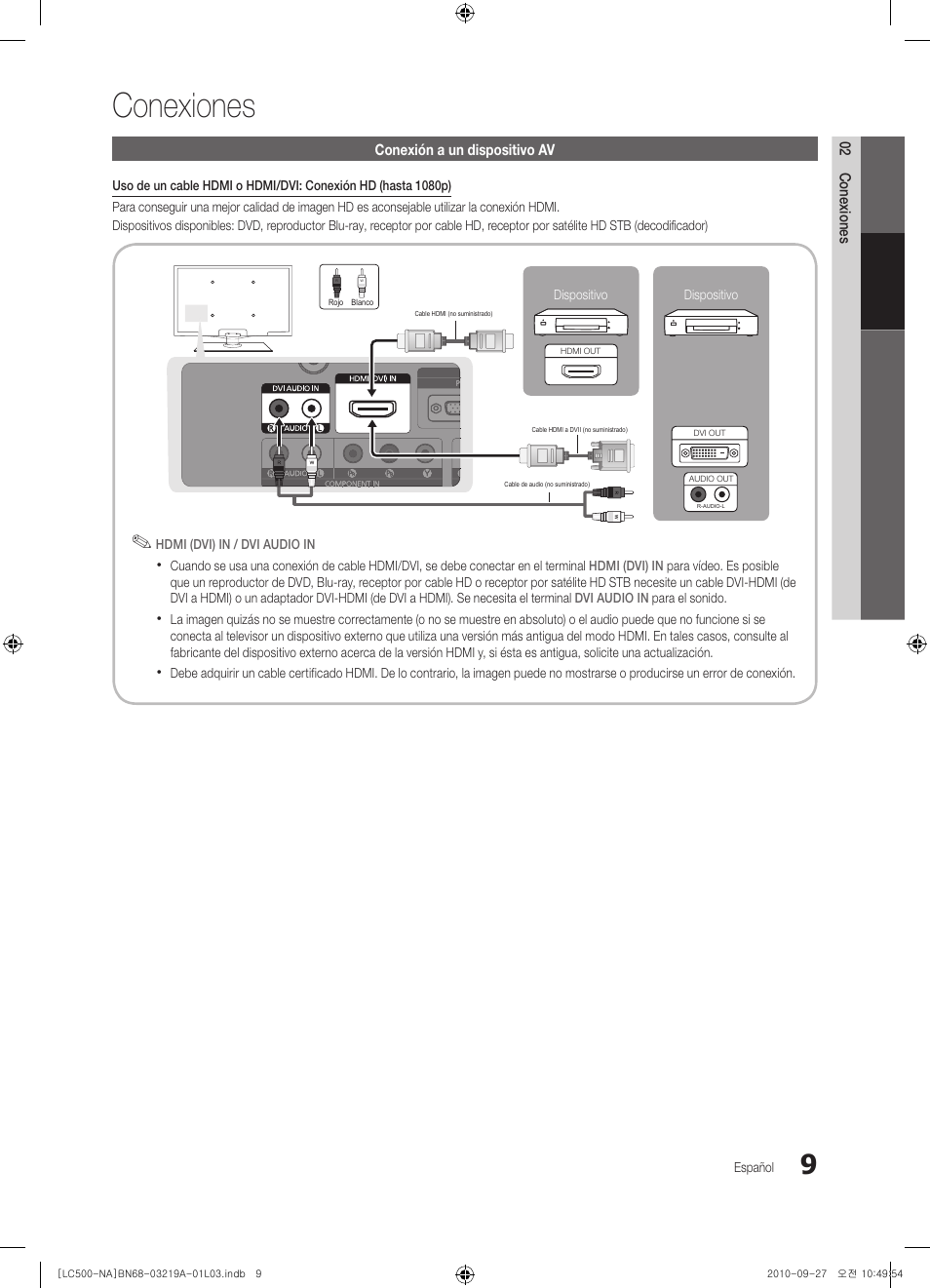 Conexiones | Samsung LN40C500F3FXZA User Manual | Page 45 / 109