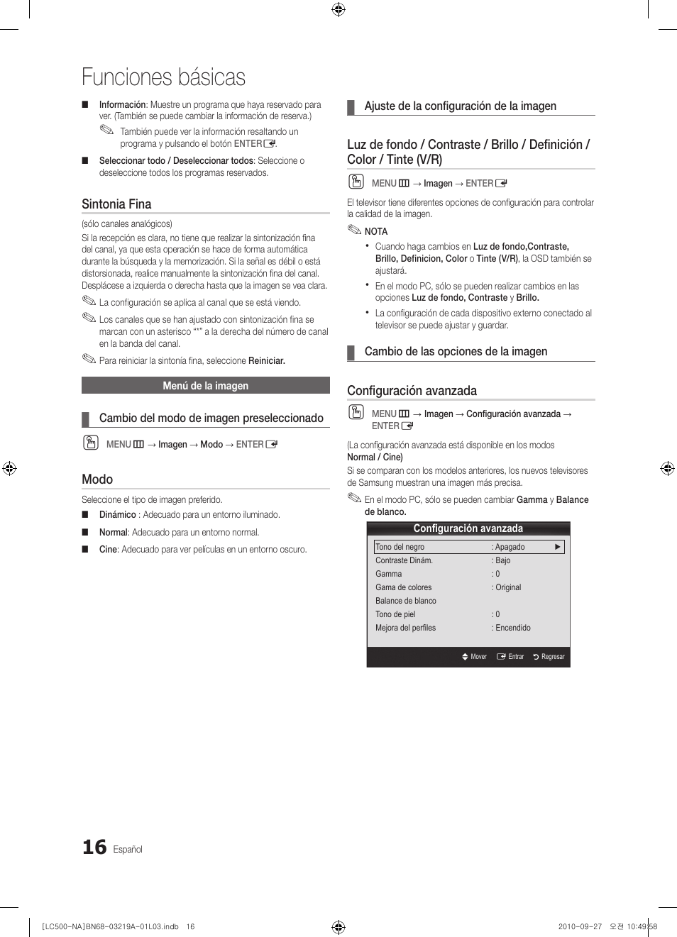 Funciones básicas | Samsung LN40C500F3FXZA User Manual | Page 52 / 109