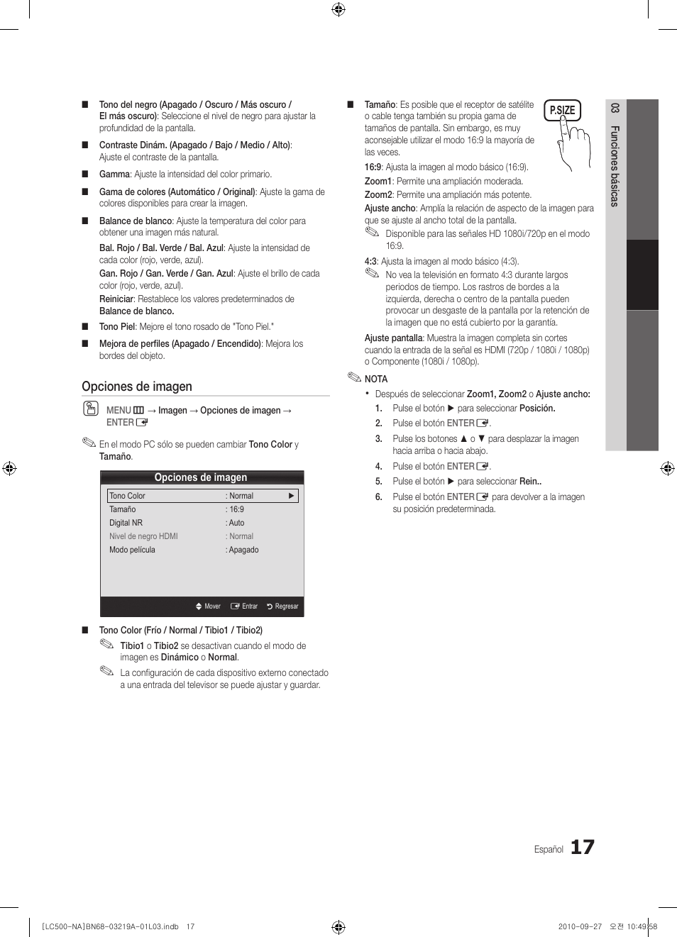 Opciones de imagen | Samsung LN40C500F3FXZA User Manual | Page 53 / 109
