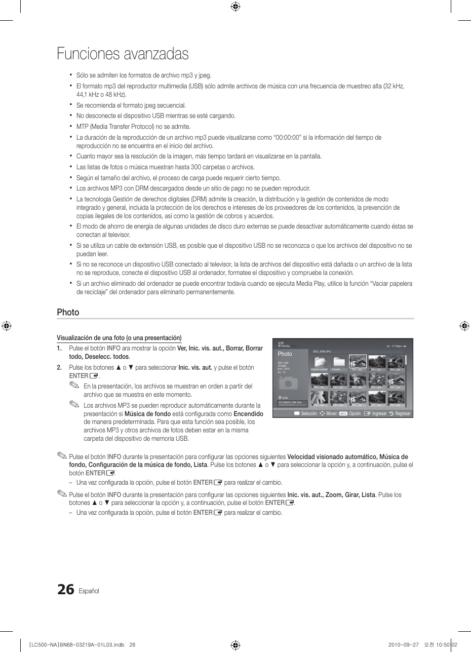 Funciones avanzadas, Photo | Samsung LN40C500F3FXZA User Manual | Page 62 / 109
