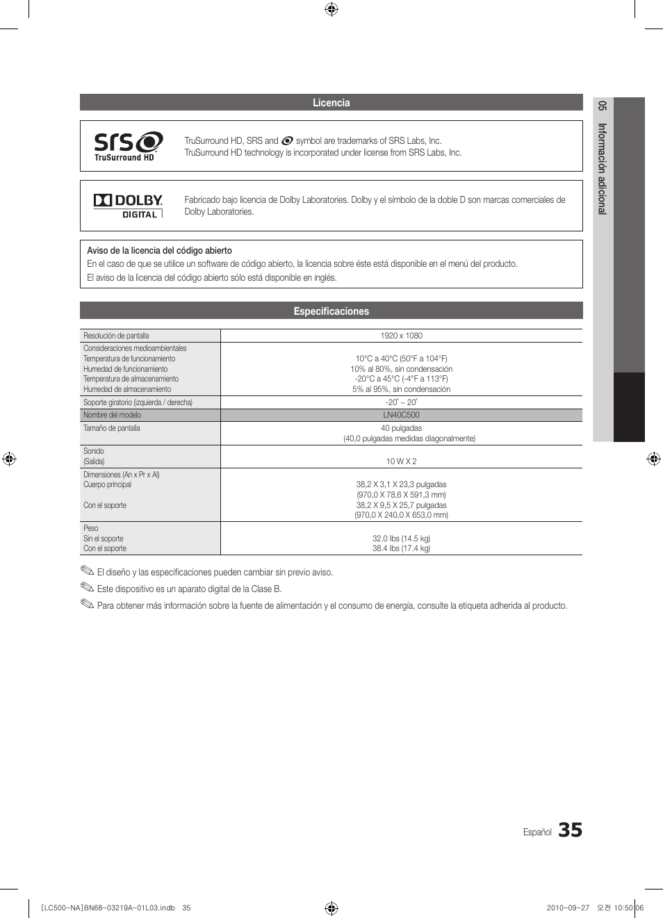 Samsung LN40C500F3FXZA User Manual | Page 71 / 109