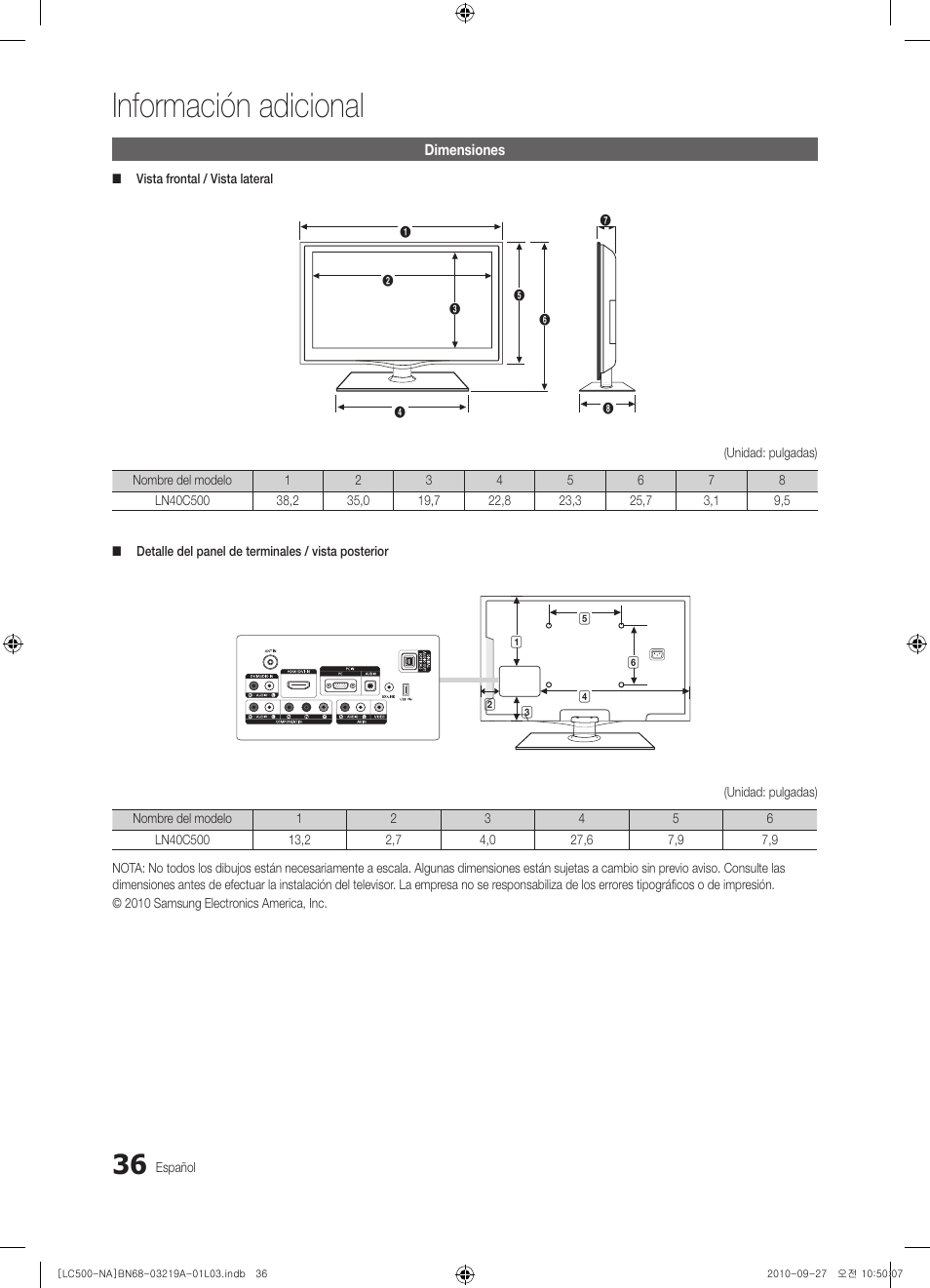 Información adicional | Samsung LN40C500F3FXZA User Manual | Page 72 / 109