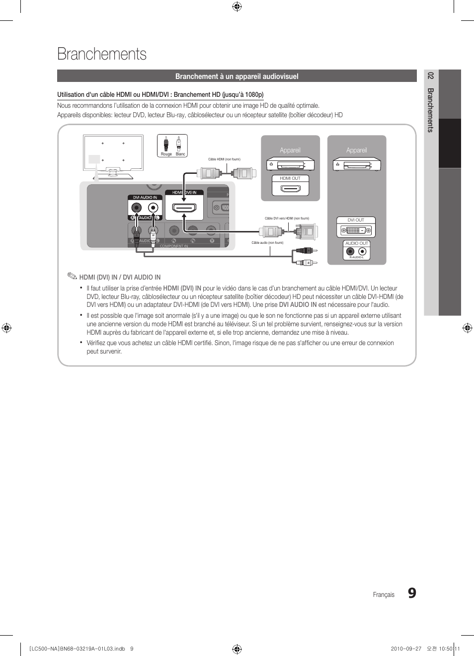 Branchements | Samsung LN40C500F3FXZA User Manual | Page 81 / 109
