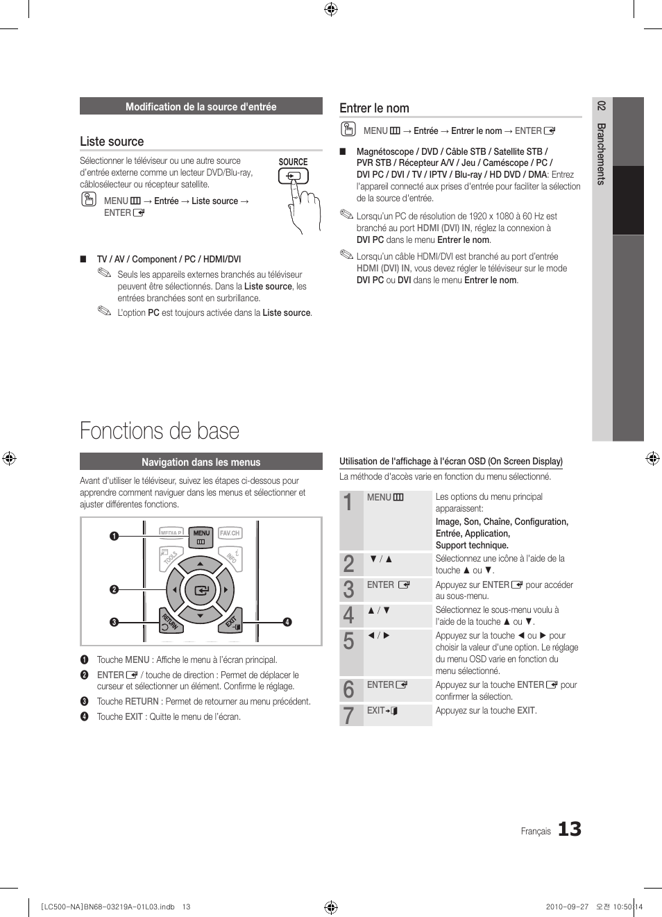 Fonctions de base, Liste source, Entrer le nom | Samsung LN40C500F3FXZA User Manual | Page 85 / 109