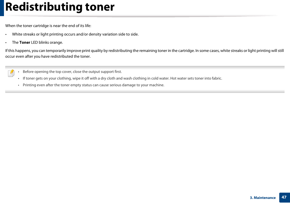 Redistributing toner | Samsung CLP-365W-XAC User Manual | Page 47 / 224
