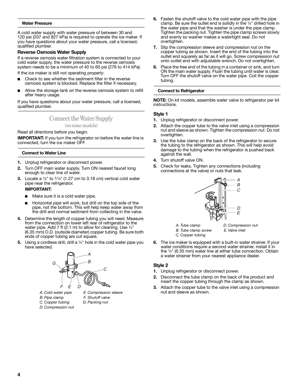 Connect the water supply | Amana W10211609A User Manual | Page 4 / 48
