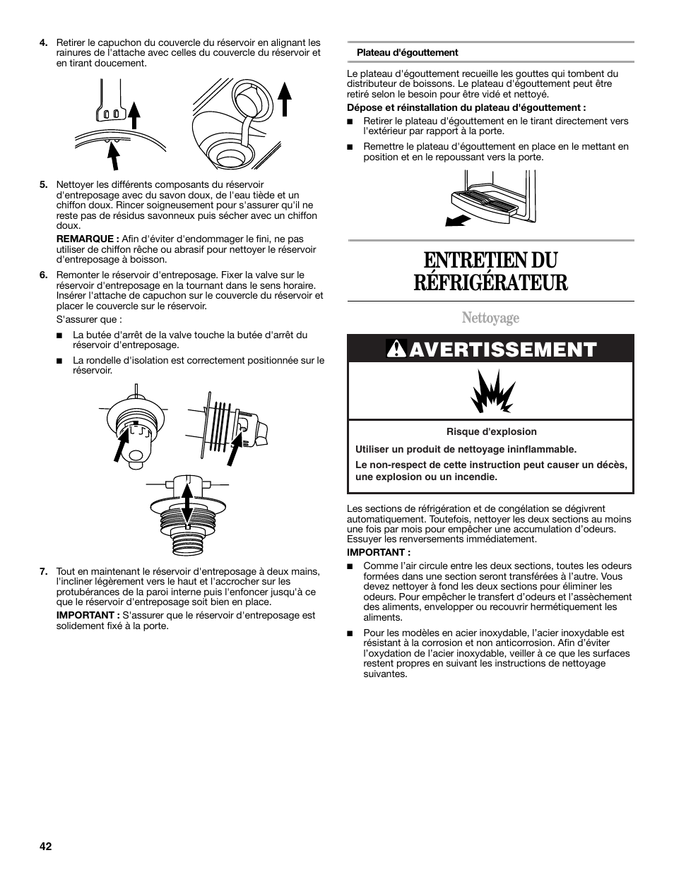 Entretien du réfrigérateur, Avertissement, Nettoyage | Amana W10211609A User Manual | Page 42 / 48