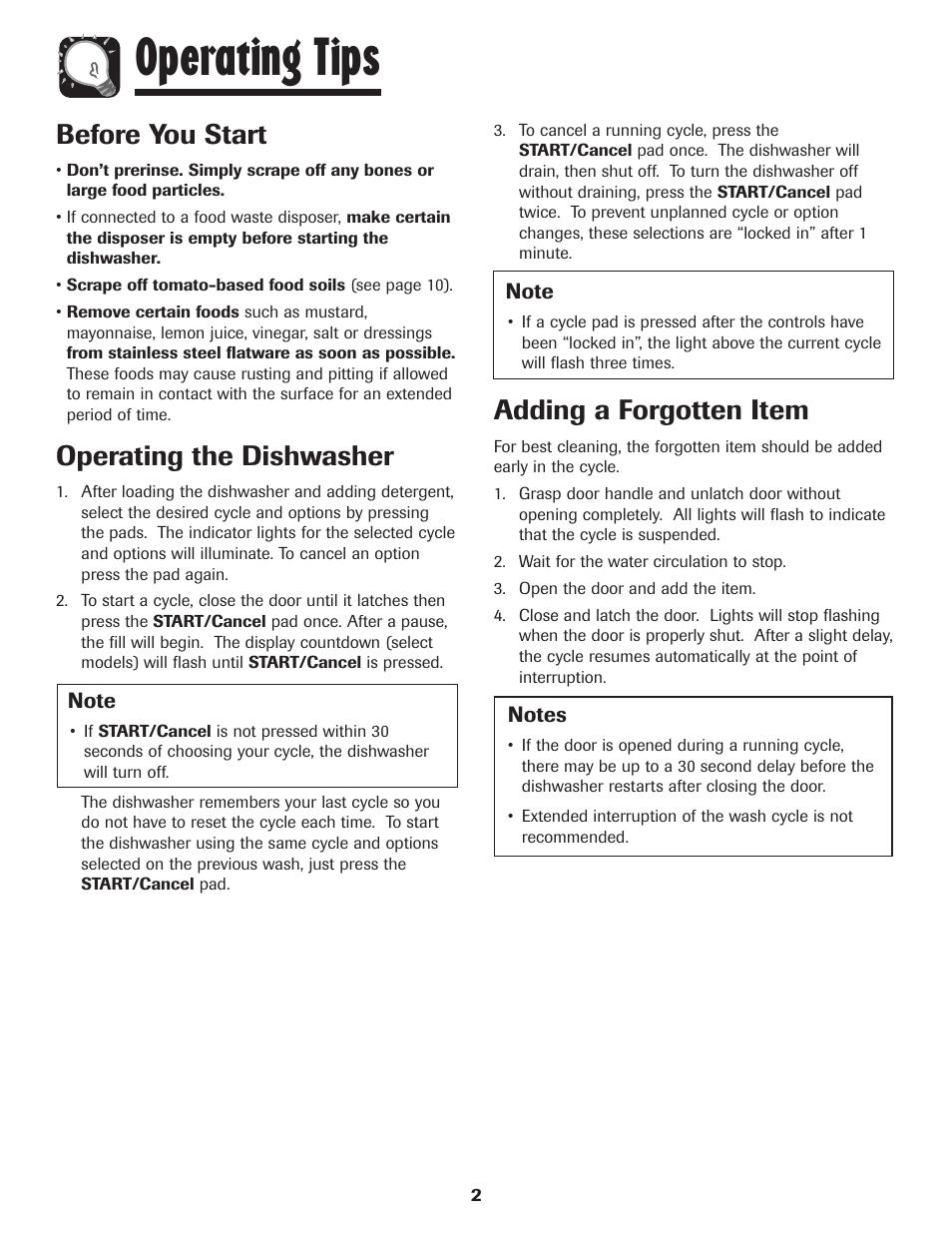 Operating tips, Before you start, Operating the dishwasher | Adding a forgotten item | Amana ADB-1 User Manual | Page 3 / 48