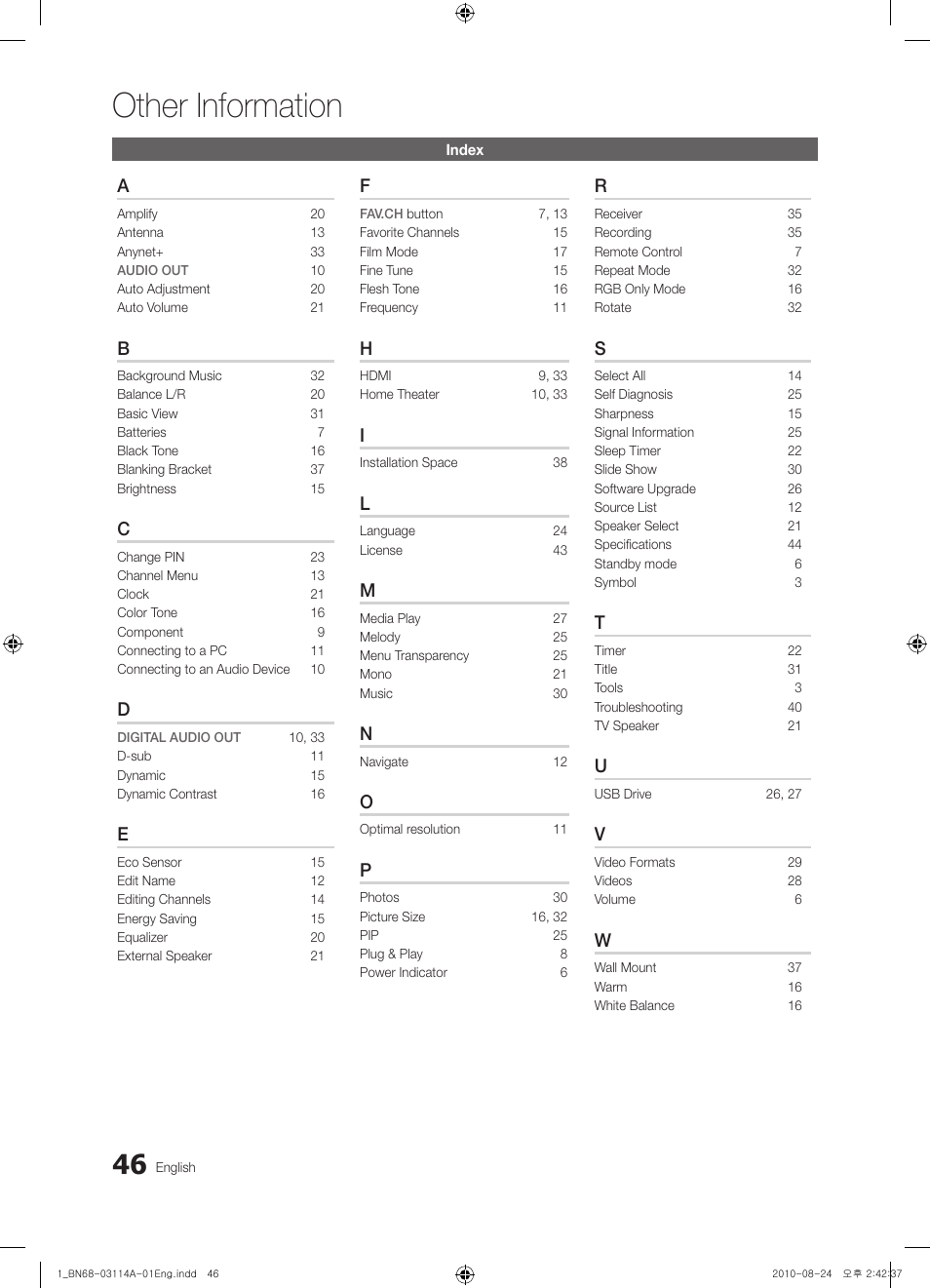 Other information | Samsung PN50C490B3DXZA User Manual | Page 46 / 46