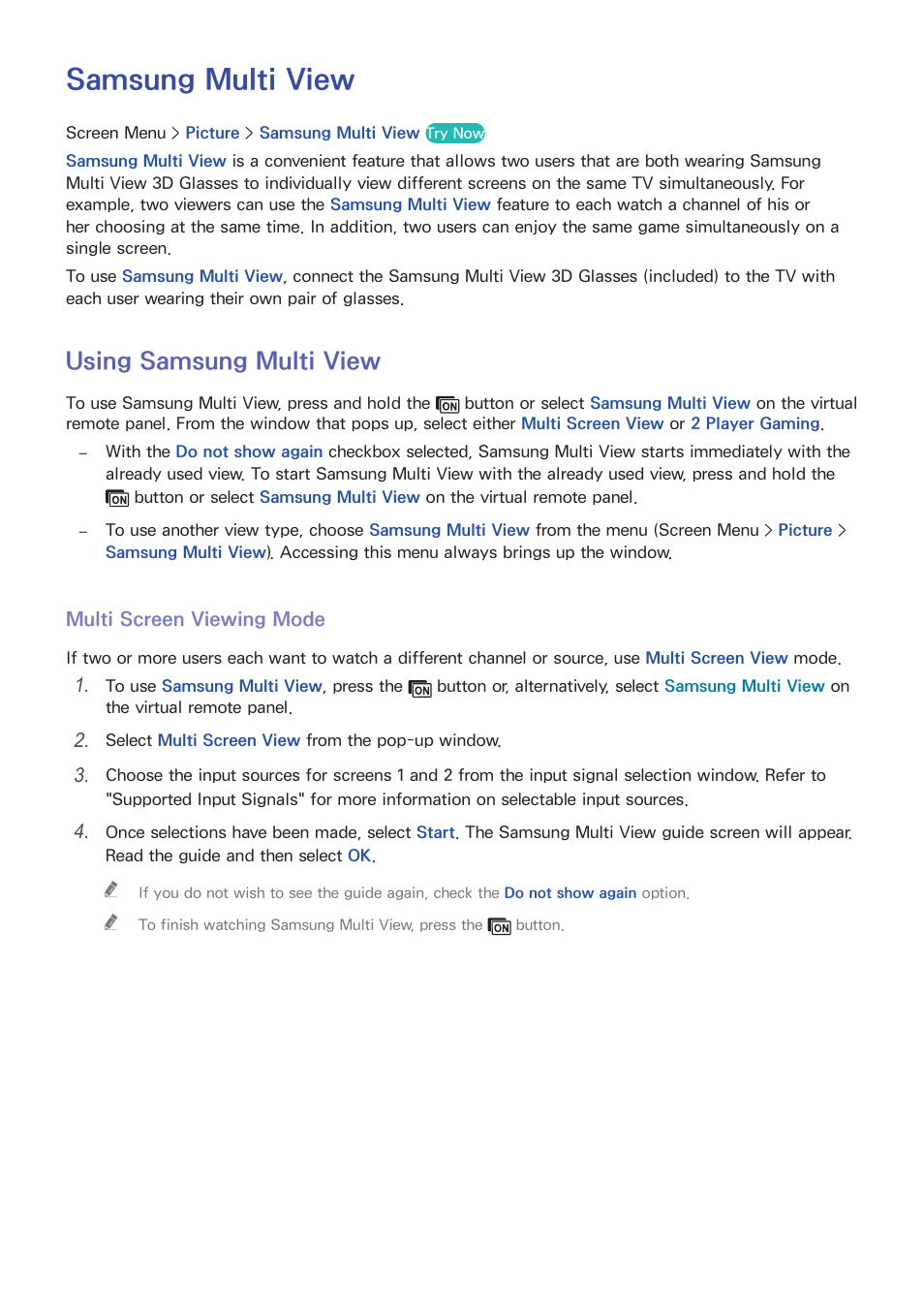 Samsung multi view, 72 using, Multi screen viewing mode | Using samsung multi view | Samsung KN55S9CAFXZA User Manual | Page 79 / 172