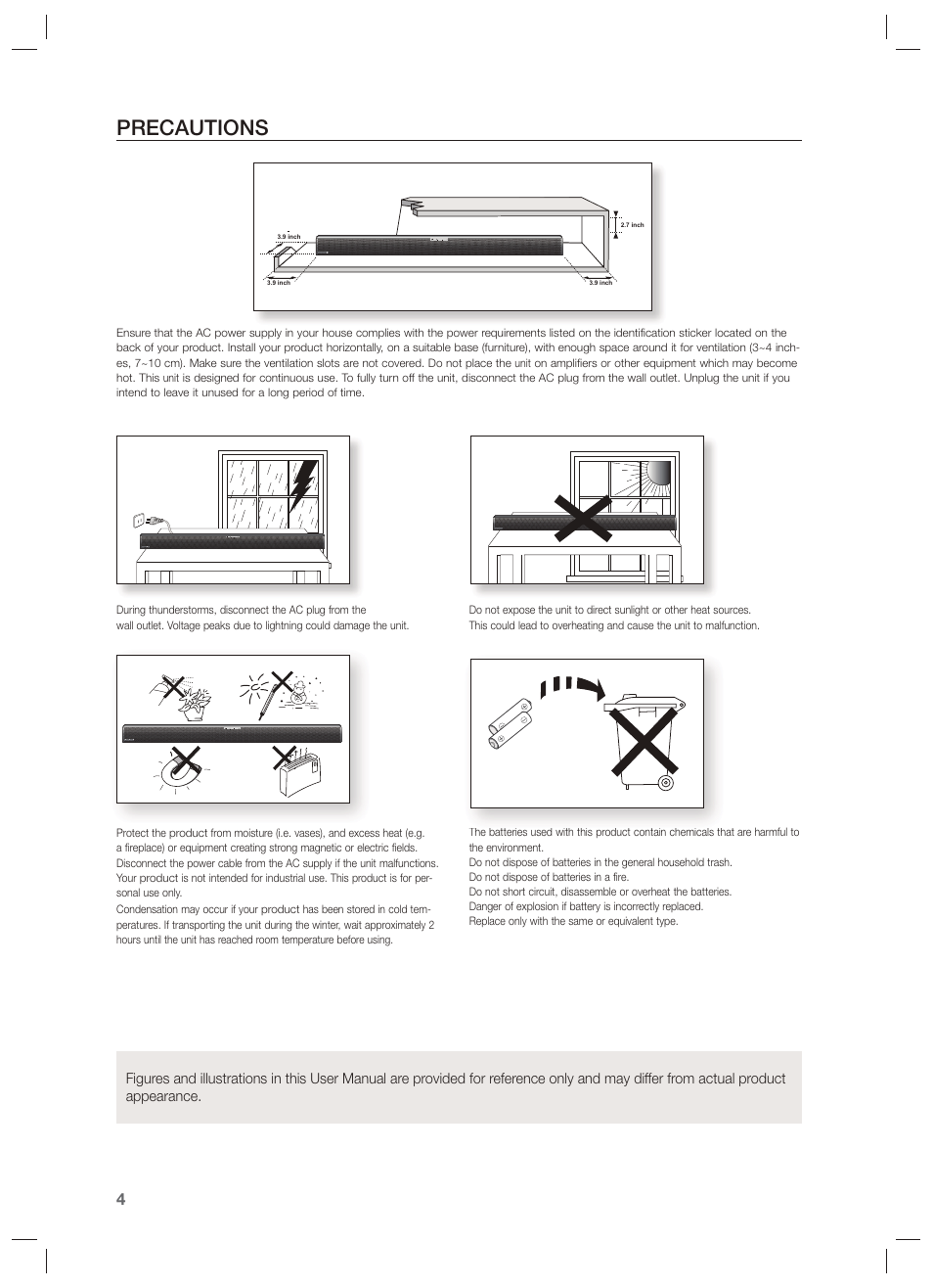 Precautions | Samsung HW-F551-ZA User Manual | Page 4 / 26