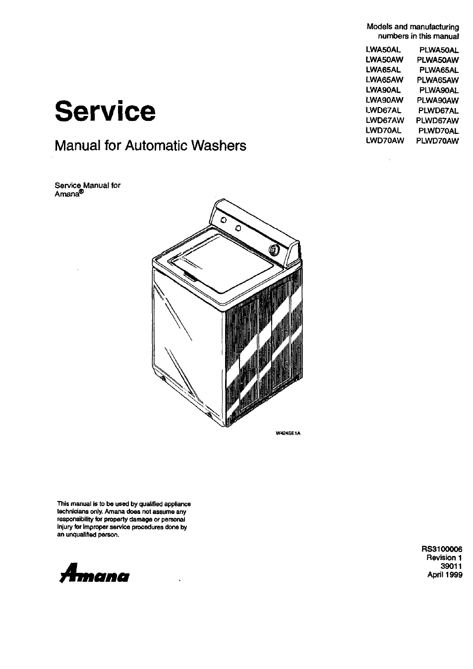 Amana LWD70AL PLWDTOAL User Manual | 7 pages