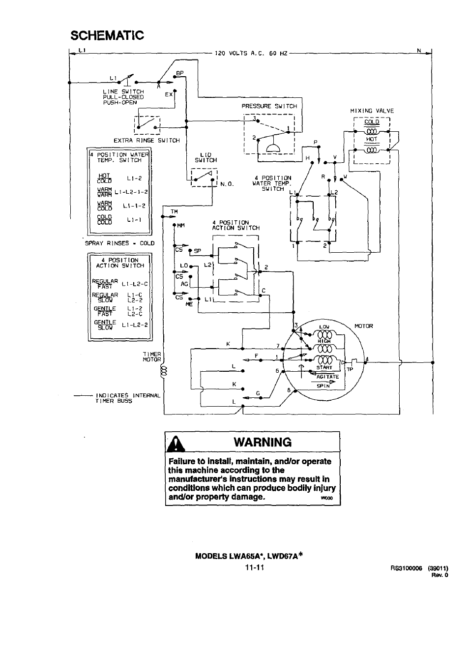 Schematic, Warning, Schematic a warning | Amana LWD70AL PLWDTOAL User Manual | Page 4 / 7