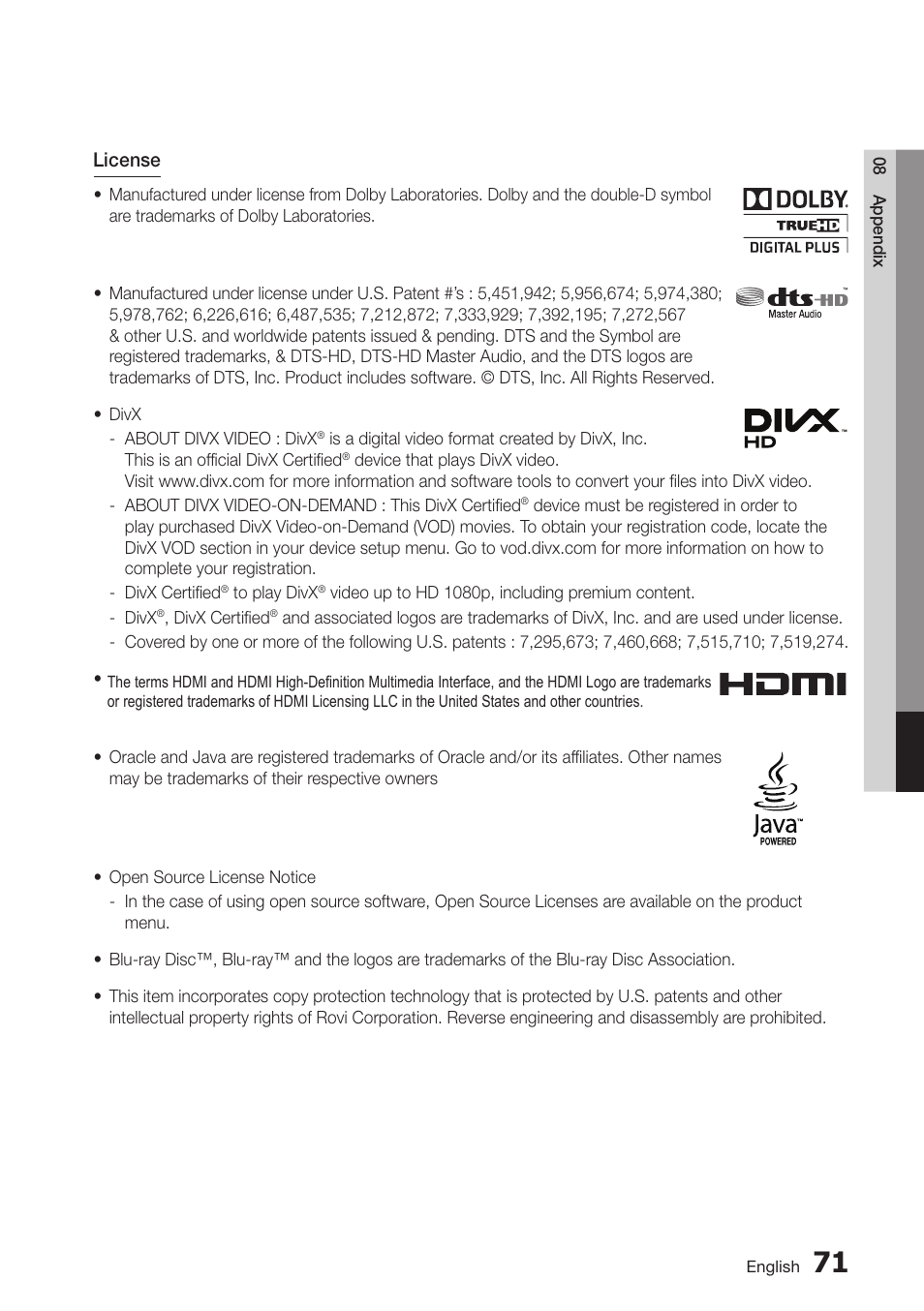 Samsung BD-D7000-ZA User Manual | Page 71 / 81
