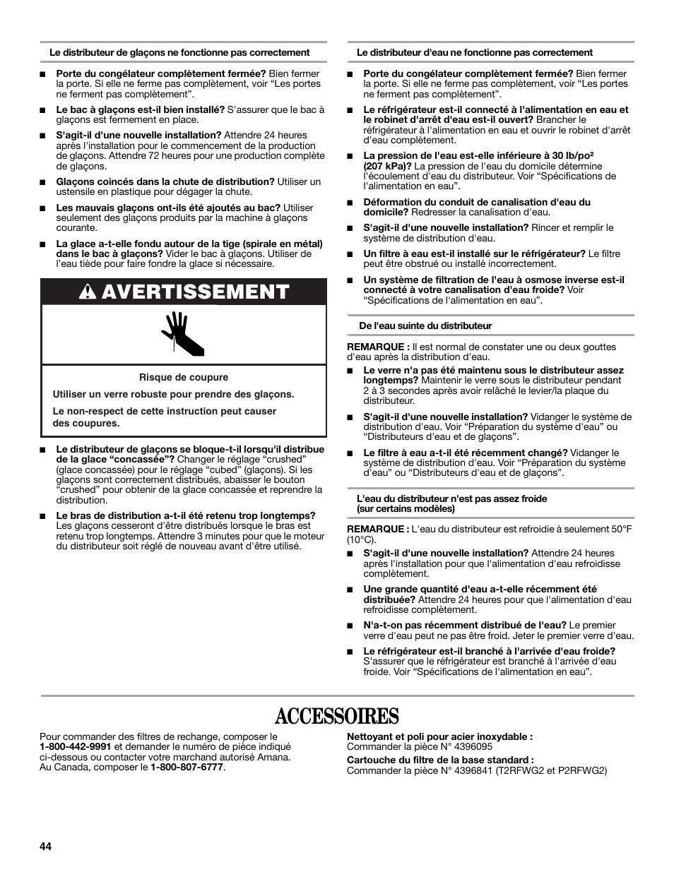 Accessoires, Avertissement | Amana W10237708A User Manual | Page 44 / 50