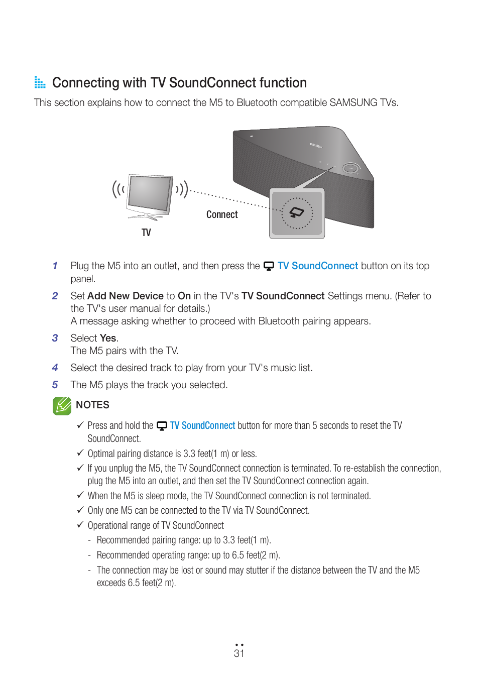 Connecting with tv soundconnect function, A connecting with tv soundconnect function | Samsung WAM550-ZA User Manual | Page 31 / 70