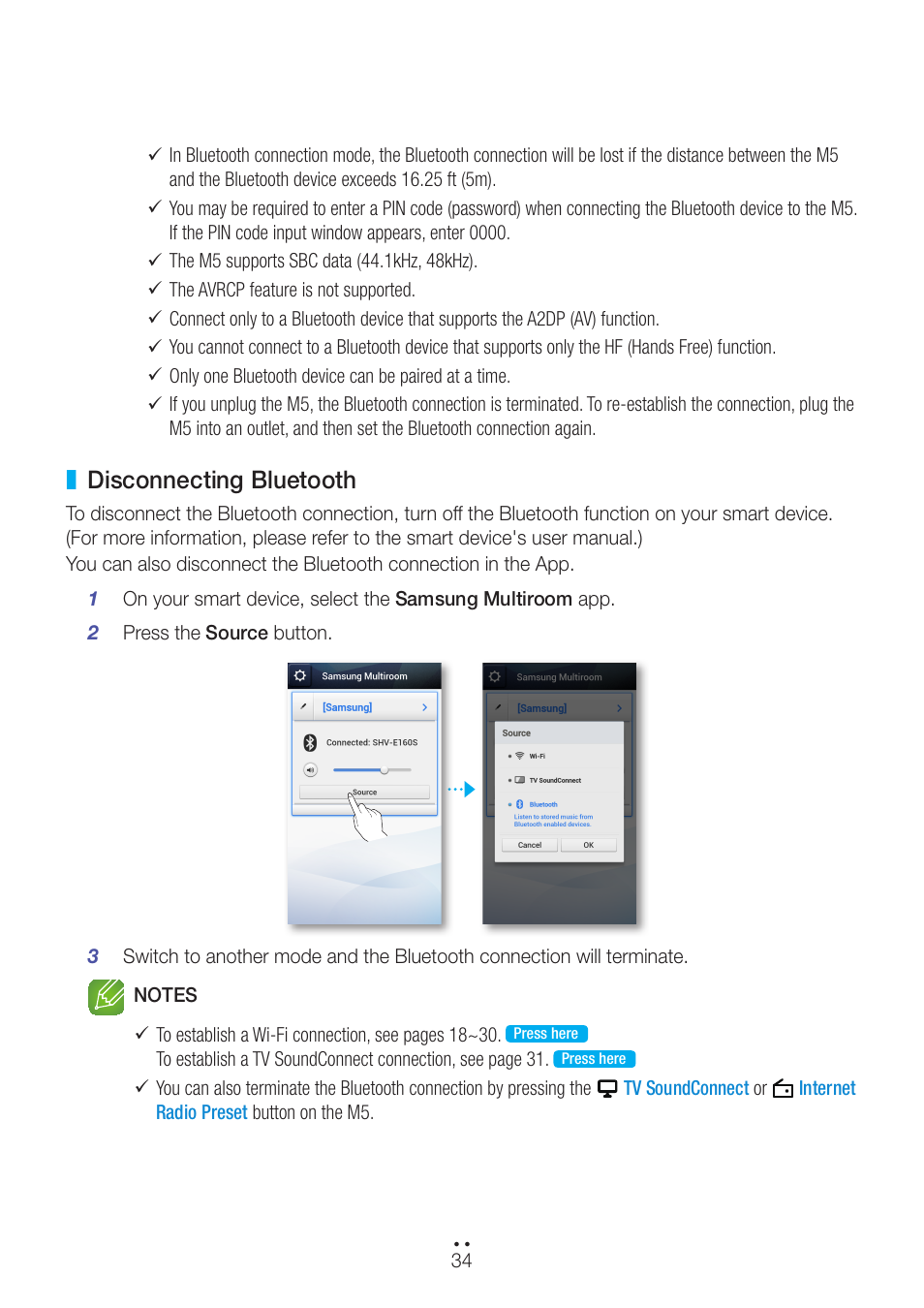 Disconnecting bluetooth | Samsung WAM550-ZA User Manual | Page 34 / 70