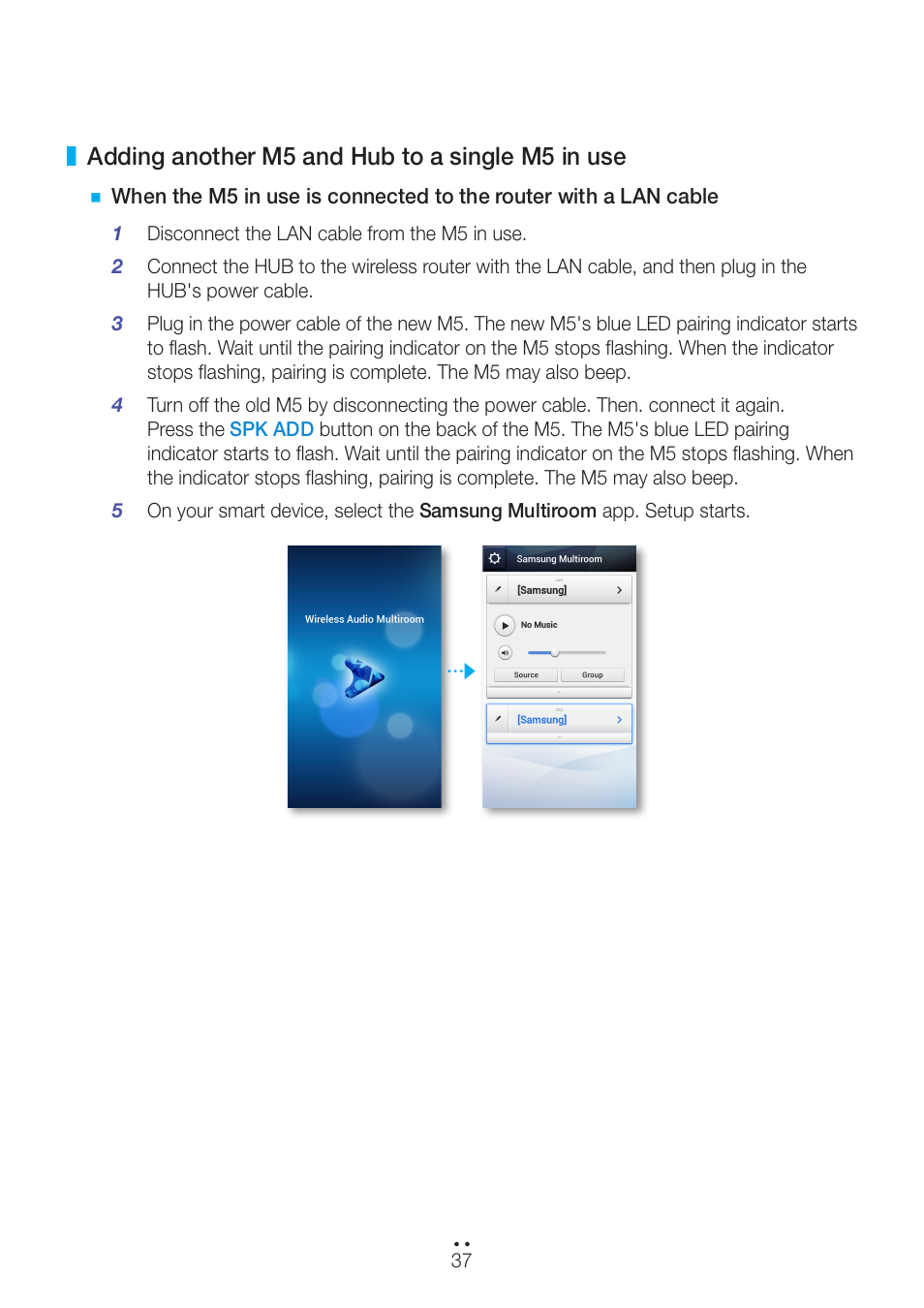 Adding another m5 and hub to a single m5 in use | Samsung WAM550-ZA User Manual | Page 37 / 70