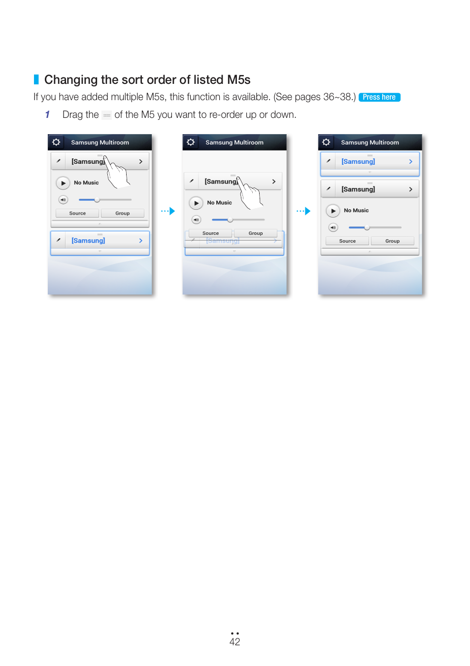 Changing the sort order of listed m5s | Samsung WAM550-ZA User Manual | Page 42 / 70