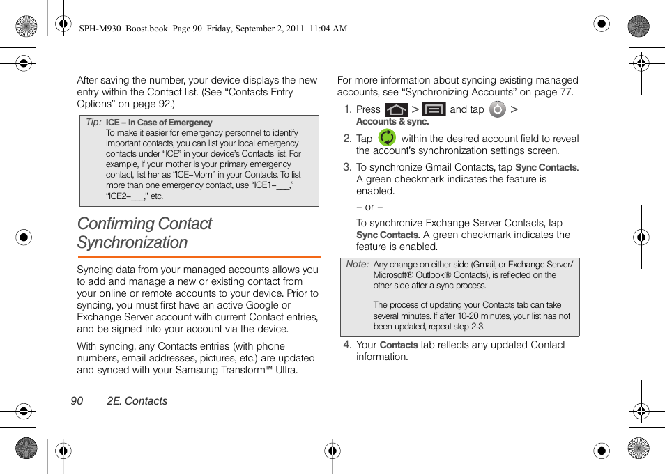 Confirming contact synchronization, See “confirming | Samsung SPH-M930ZKABST User Manual | Page 104 / 227