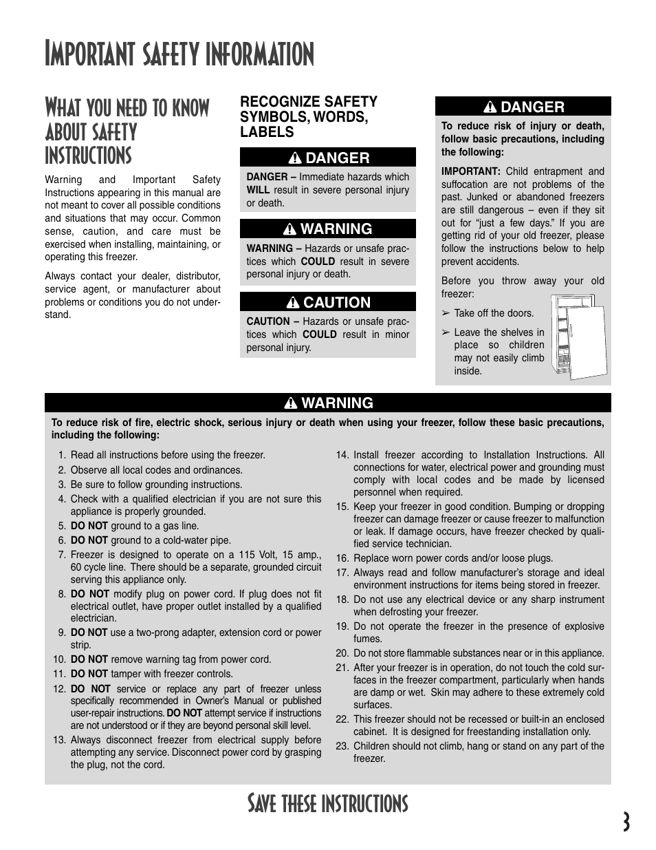 Important safety information, What you need to know about safety instructions, Save these instructions | Amana 1-82034-002 User Manual | Page 3 / 48