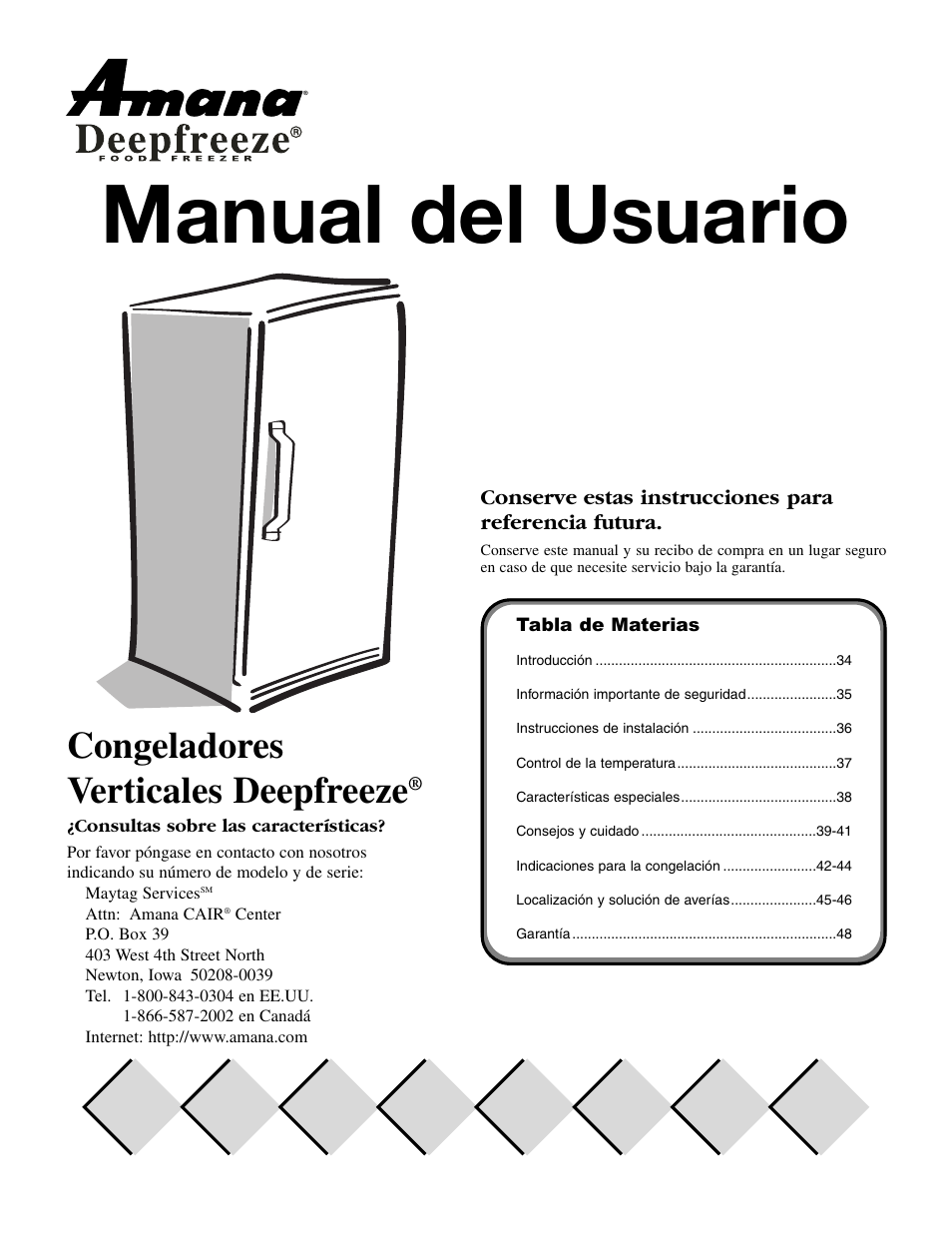 Manual del usuario, Congeladores verticales deepfreeze | Amana 1-82034-002 User Manual | Page 33 / 48