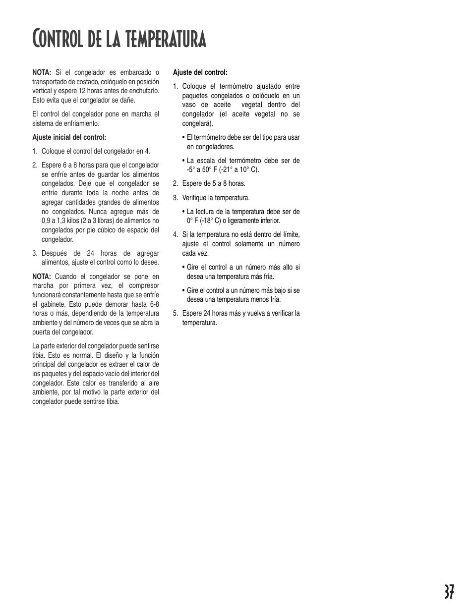 Control de la temperatura | Amana 1-82034-002 User Manual | Page 37 / 48