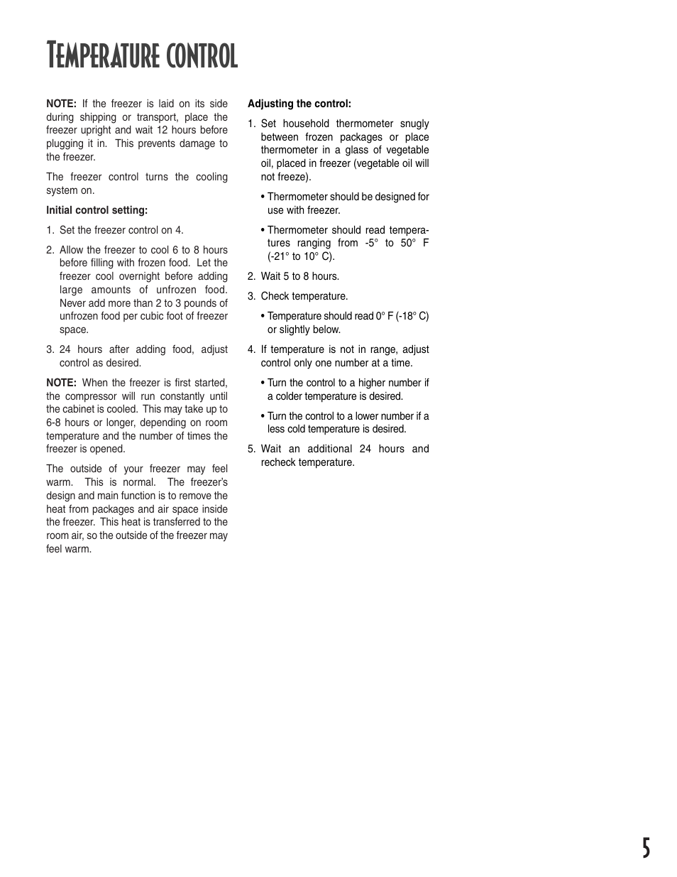 Temperature control | Amana 1-82034-002 User Manual | Page 5 / 48