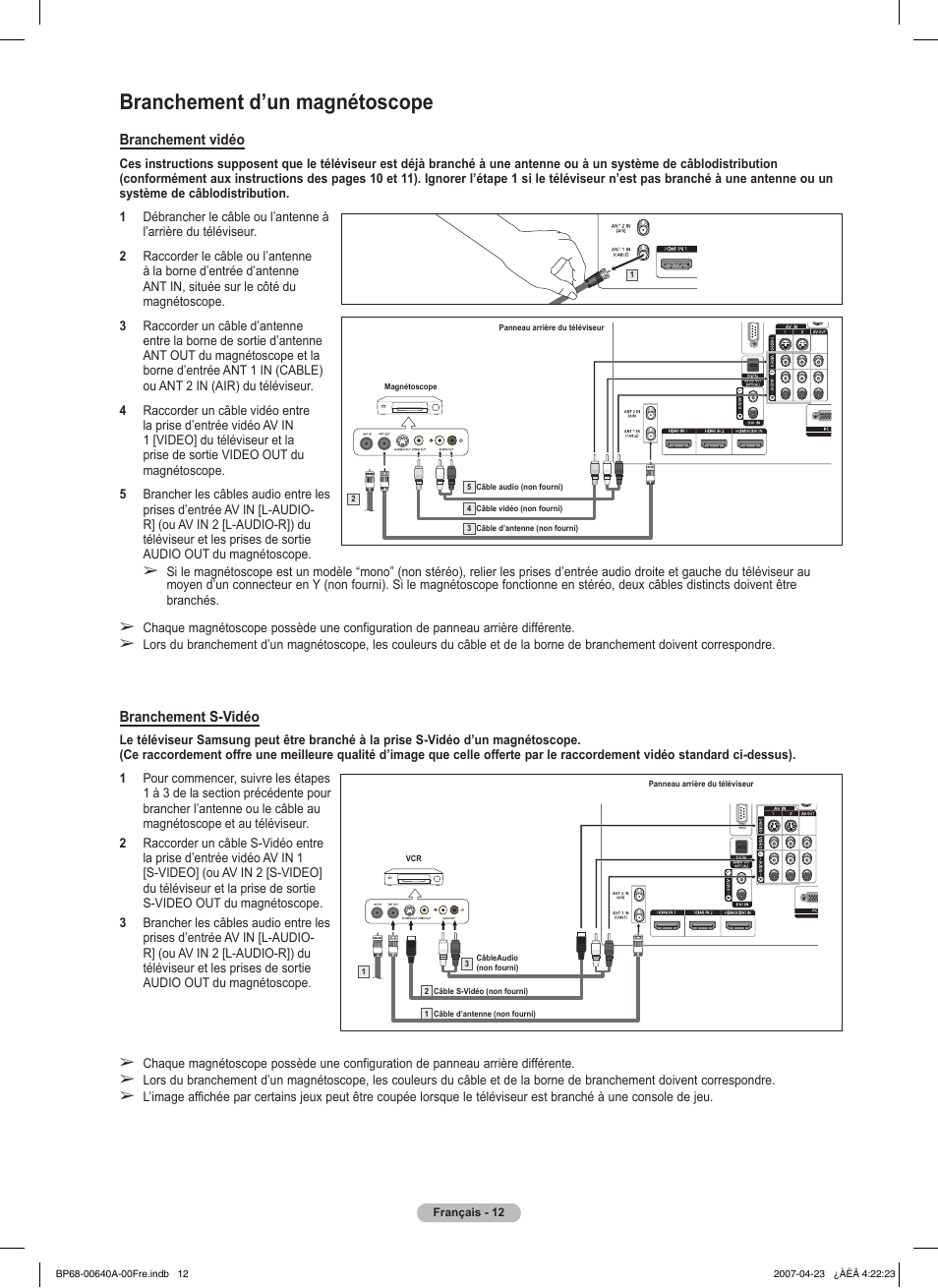 Branchement d’un magnétoscope | Samsung HLT7288WX-XAA User Manual | Page 107 / 276