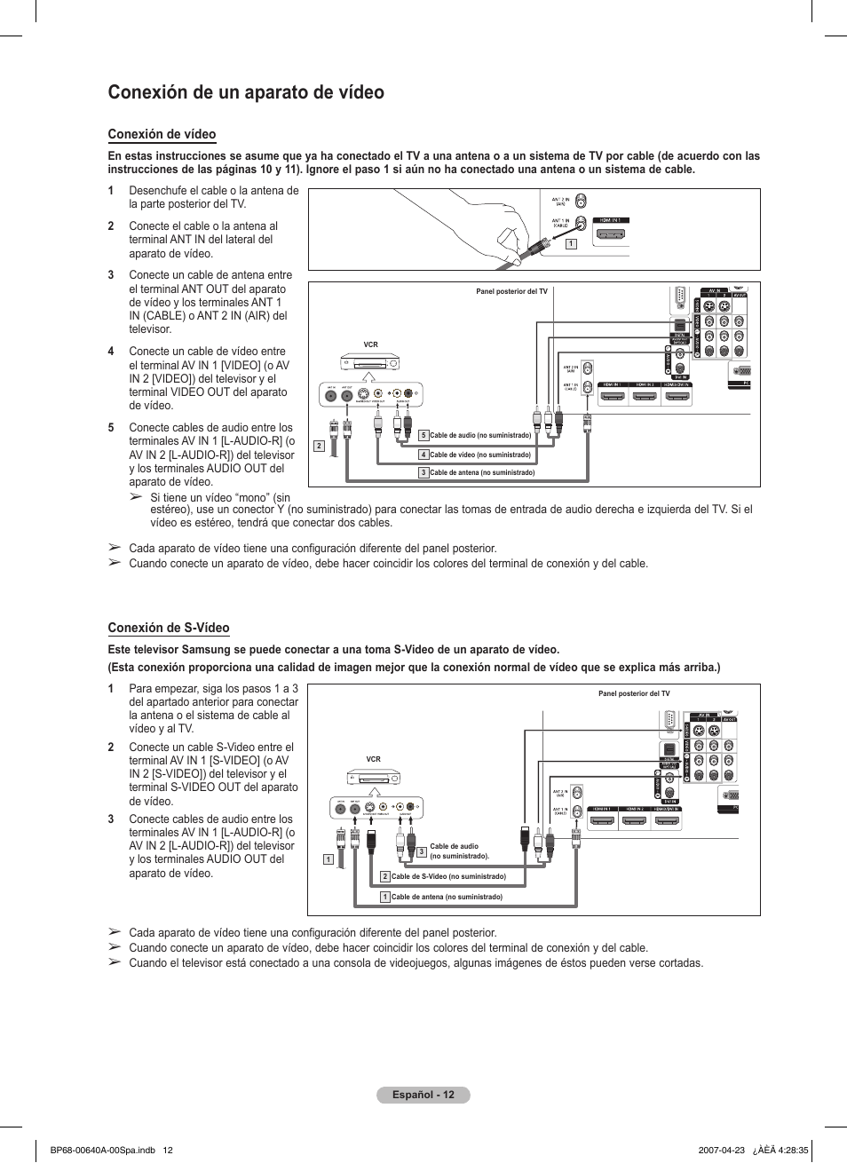Conexión de un aparato de vídeo | Samsung HLT7288WX-XAA User Manual | Page 197 / 276