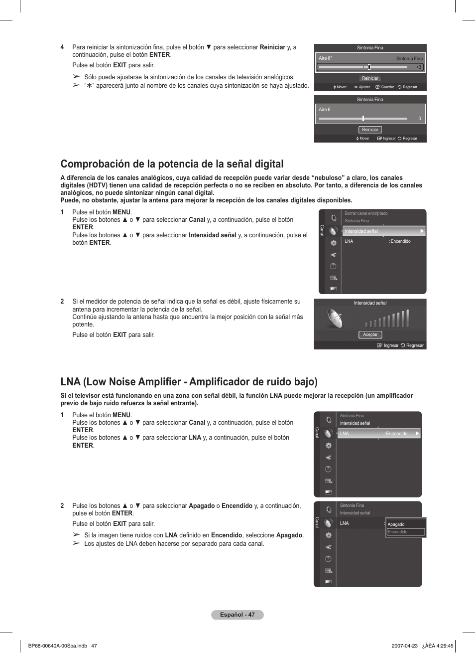 Comprobación de la potencia de la señal digital | Samsung HLT7288WX-XAA User Manual | Page 232 / 276