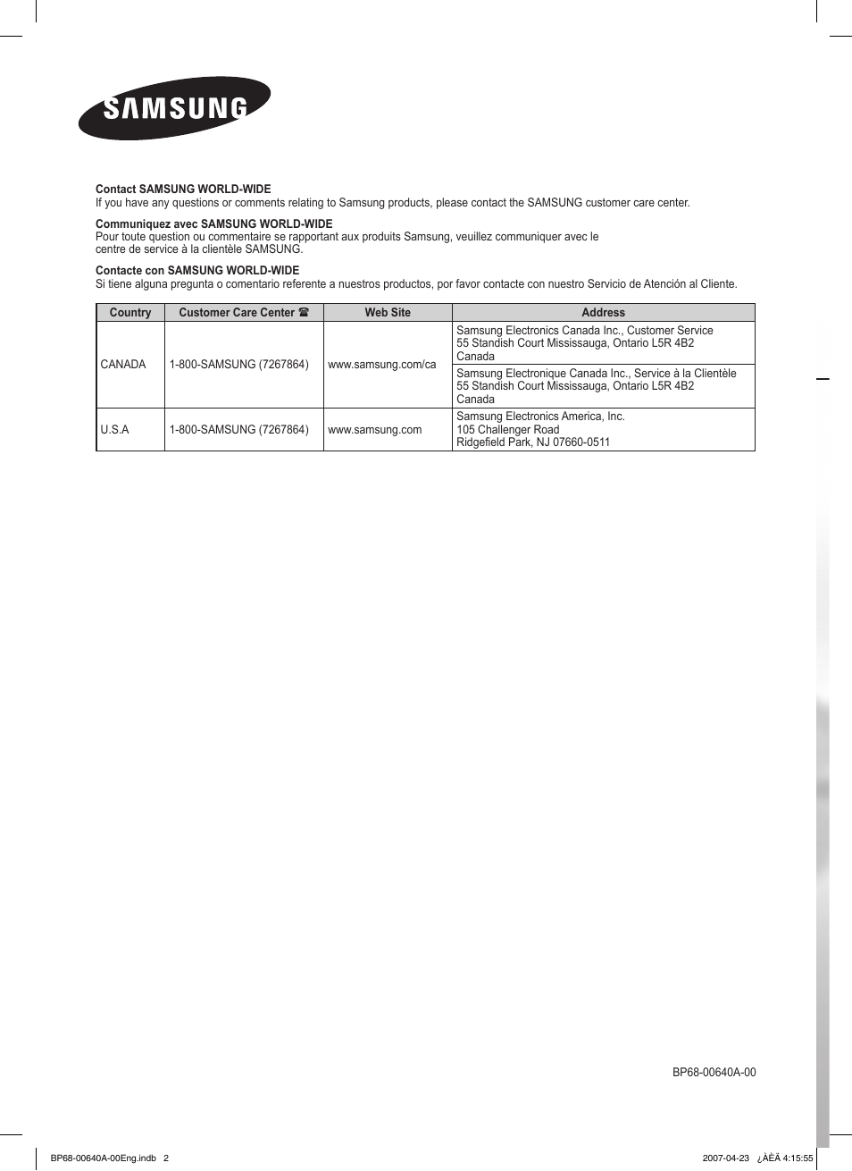 Dlp tv, Owner’s instructions, Hl-t7288w | Samsung HLT7288WX-XAA User Manual | Page 276 / 276
