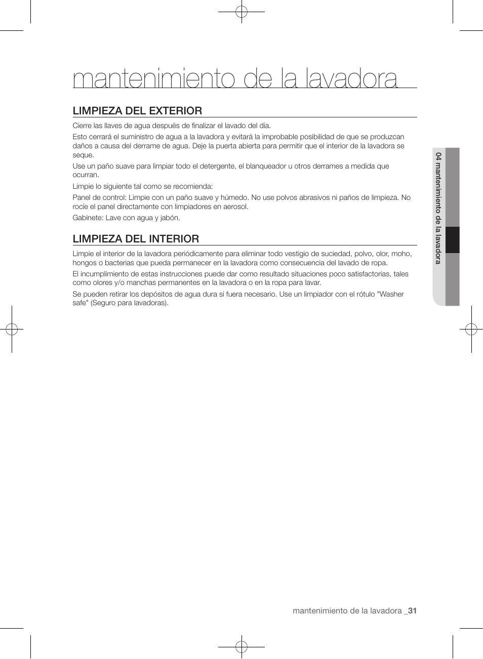 Mantenimiento de la lavadora | Samsung WF435ATGJRA-A1 User Manual | Page 127 / 144