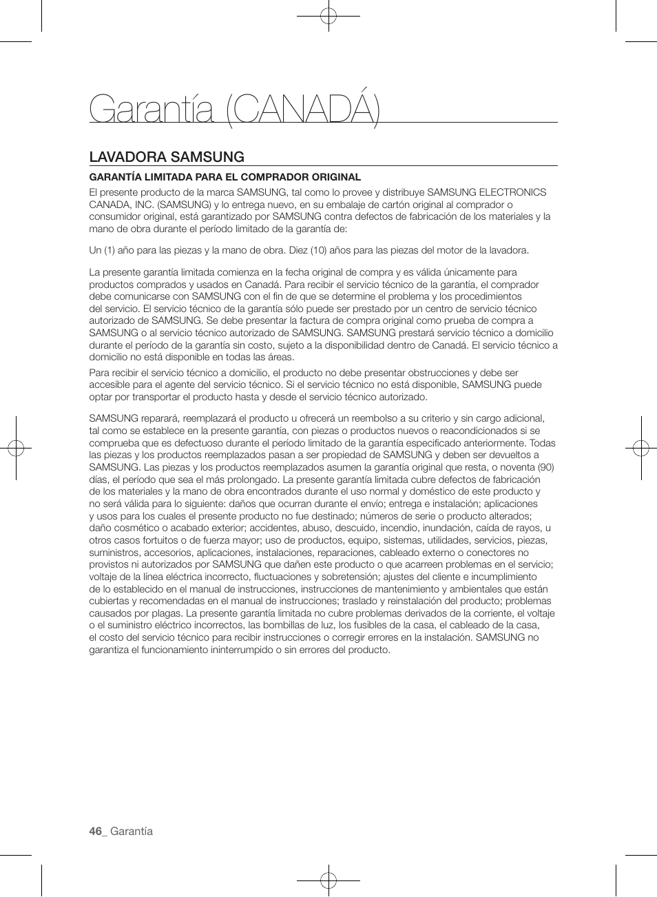 Garantía (canadá) | Samsung WF435ATGJRA-A1 User Manual | Page 142 / 144