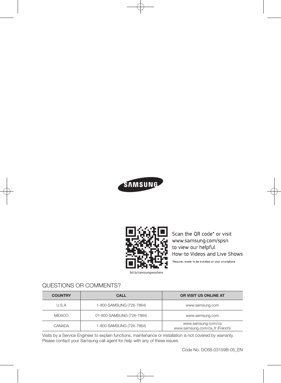 Questions or comments | Samsung WF435ATGJRA-A1 User Manual | Page 48 / 144
