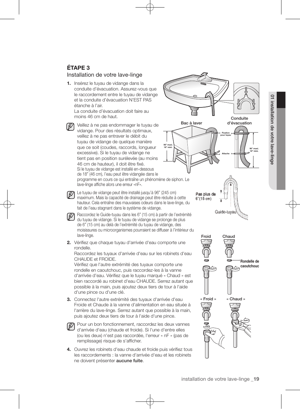 Étape 3 installation de votre lave-linge, Installation de votre lave-linge | Samsung WF435ATGJRA-A1 User Manual | Page 67 / 144