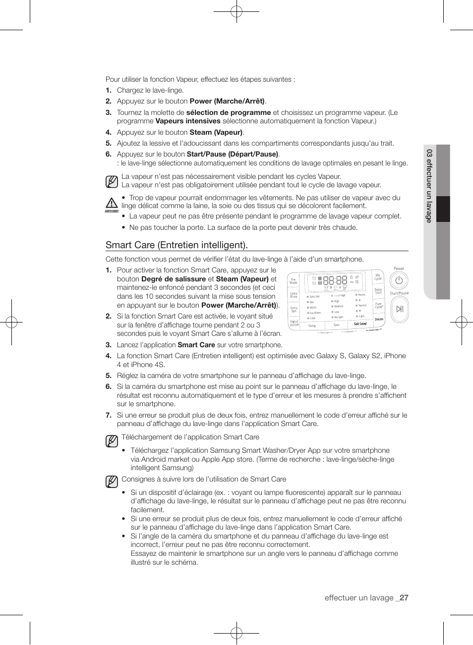 Smart care (entretien intelligent) | Samsung WF435ATGJRA-A1 User Manual | Page 75 / 144