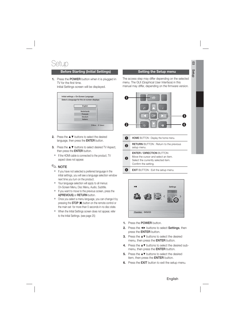 Setup | Samsung HT-E550-ZA User Manual | Page 21 / 45