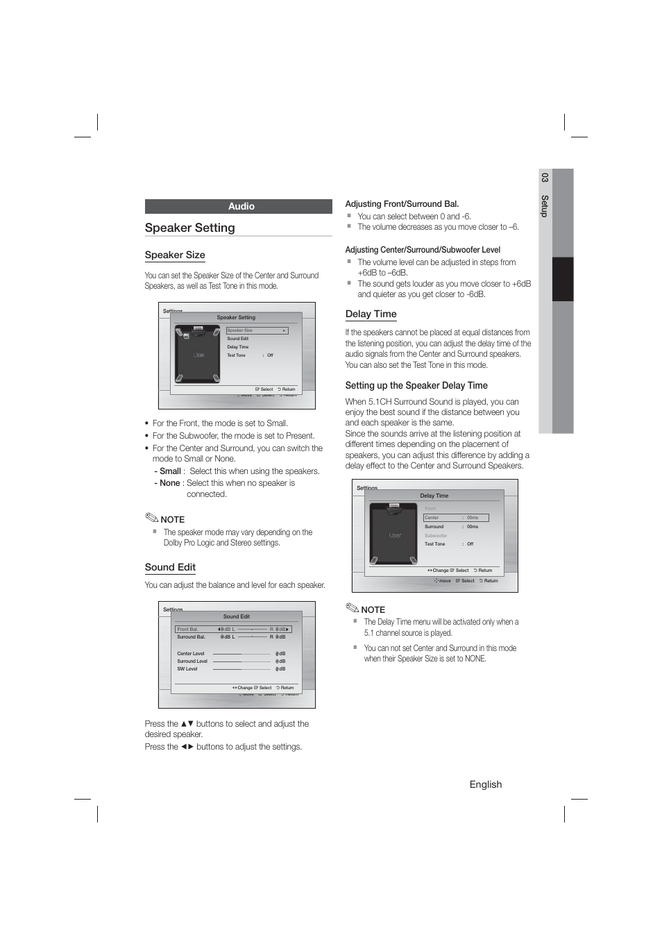 Speaker setting | Samsung HT-E550-ZA User Manual | Page 23 / 45