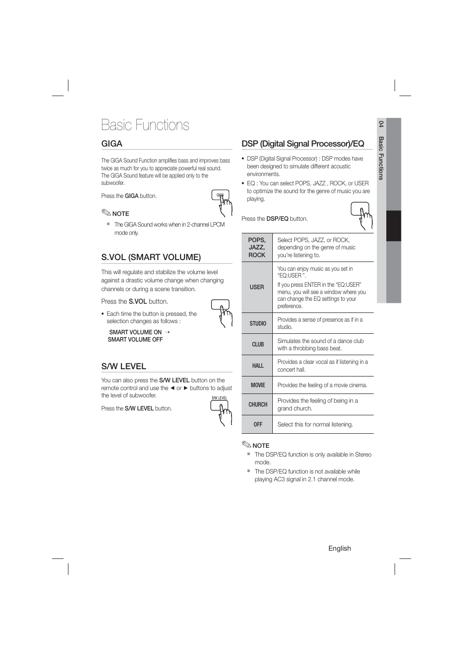 Basic functions | Samsung HT-E550-ZA User Manual | Page 33 / 45