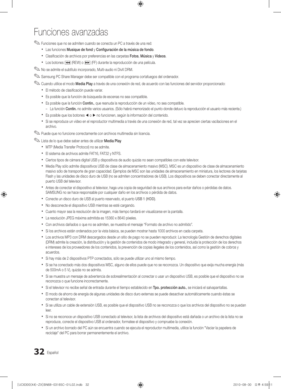 Funciones avanzadas | Samsung UN40C6300SFXZA User Manual | Page 84 / 104